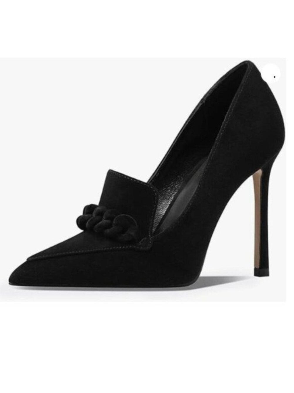FOWT Women Vintage Closed Pointed Toe Loafers Chain Stiletto High Heel Black